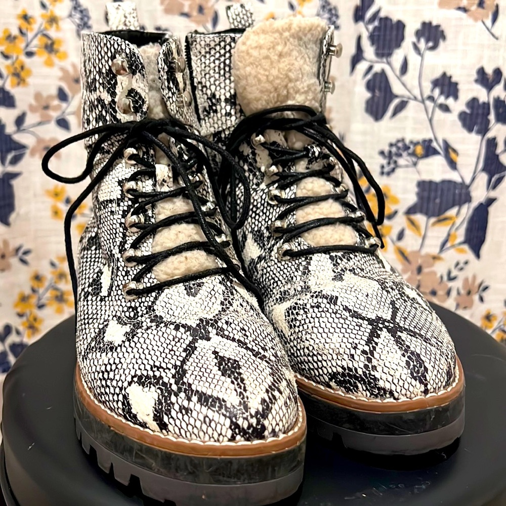 Faux Fur Snake skin combat boots